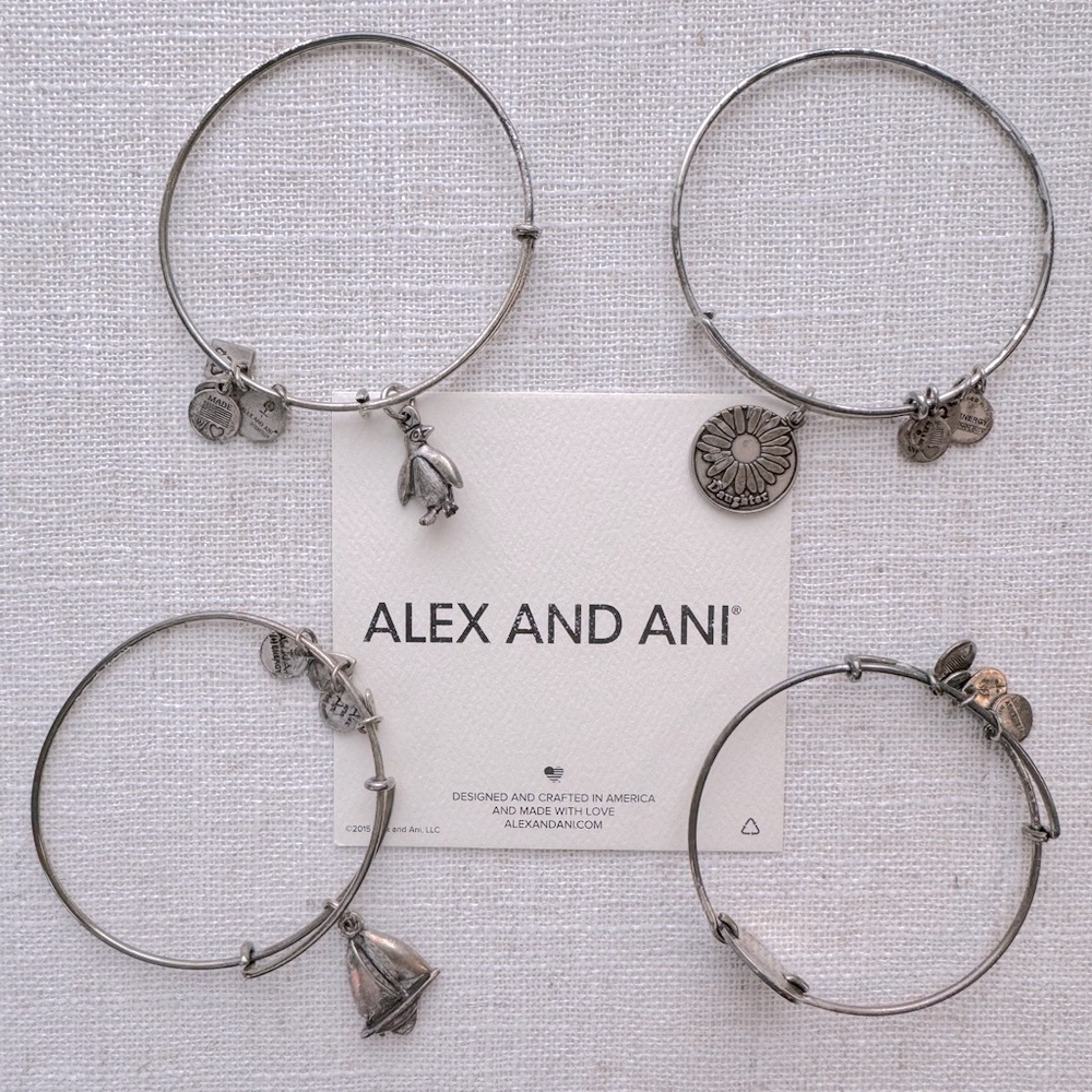 ALEX AND ANI Silver Charm Bracelet Penguin Daughter Daisy Sailboat Bangles Stack